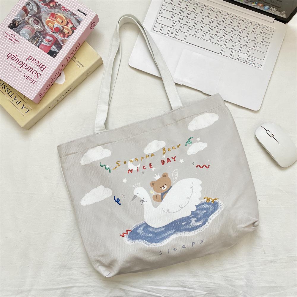 

Cartoon Bear Print Large Canvas Tote Bag - Women s Stylish Shopping & Shoulder Bag