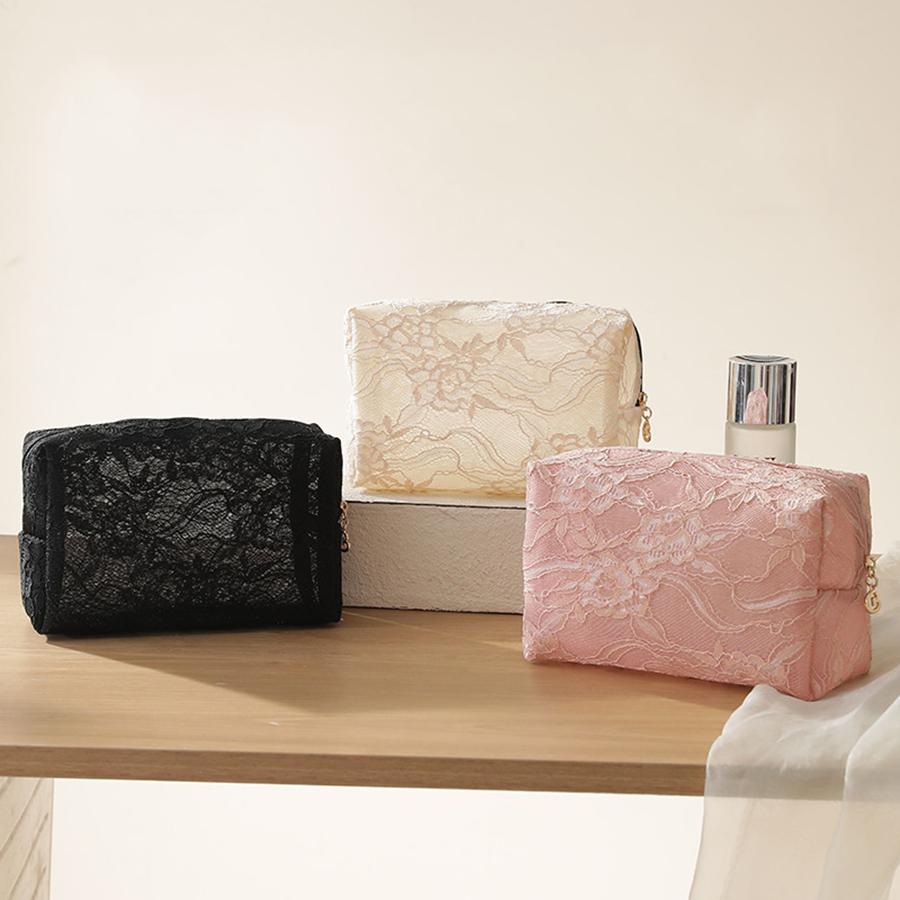 Kant Mesh Dames Make-up Tas Grote Capaciteit Cosmetica- en Sieraden Organizer Tas Rits Vierkant Draagbaar Toiletzakje