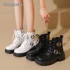 Fashion Fashion Metal Belt Buckle Decoration Western Boots Women 2025 Autumn Sexy High Heel Side Zip Ankle Boots Punk Thick Bottom Shoes