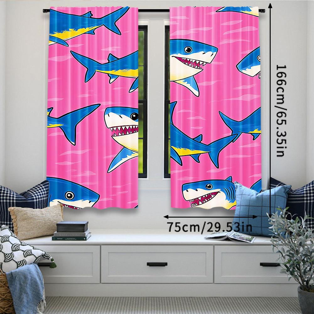 2 st Söta Hajgardiner Tecknad Fisk Hav Rosa Modern Hem Lämplig För Sovrum Vardagsrum Matsal Och Badrum A