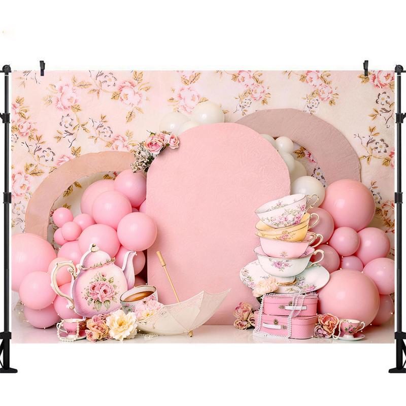 LS Teeparty Hintergrund Fotografie Prinzessin Erster Geburtstag Party Dekorationen Alice im Wunderland Geburtstag Foto Hintergrund Banner