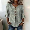 Women T-shirt Regular Fit V-Neck Half Sleeve Summer Tee 3D Digital Flower Print Pullover Tops Daily Wear