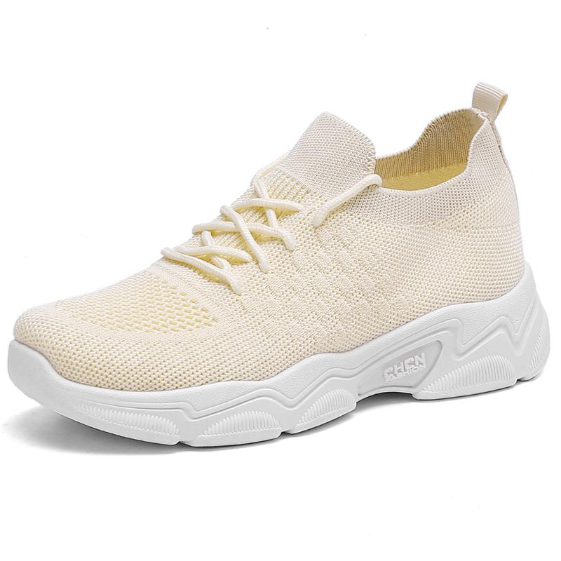 Spring Summer Yellow Casual Shoes Breathable Mesh Platform Tennis Shoes Women Flying Shoe Lightweight Running Shoes Ladies Flats