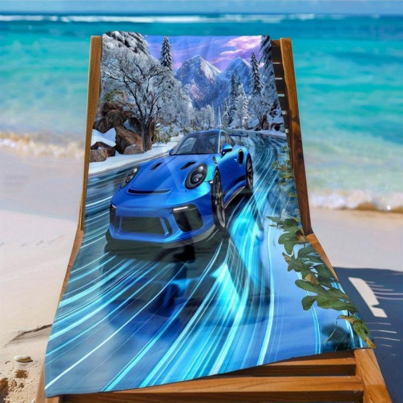 Single Car Design Towel - Gentle, Highly Absorbent, Lightweight & Fast-Drying, Ideal for Beach, Swimming Pool, Travel, Camping W30*H60(CM)
