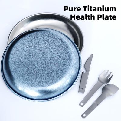 Camping Plate with 3 PCS Suit Integrated Tableware Titanium Plate BBQ Plates Metal Camping Plates