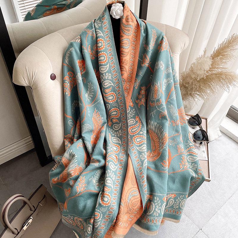 Liu Yifei-Inspired Retro Bluebird Cashmere Scarf - Thick, Warm, Ethnic Style Women's Winter Neck Warmer