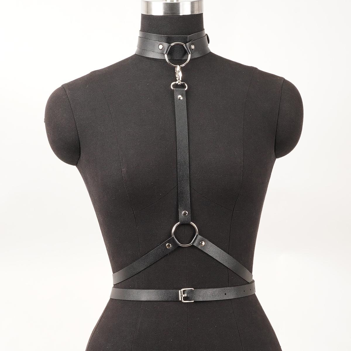 

Women S Fashionable Gothic Pu Leather Waist Belt With Neck Connection Y2K Style Accessory For Valentine S Day