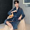 Men's Mid-Length Checkered Velvet Bathrobe - Golden Velvet, Autumn/Winter, Korean Style.