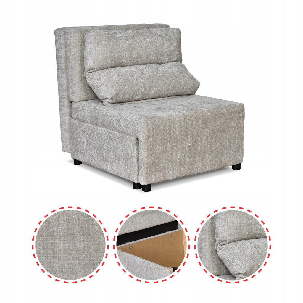 Fold-out Armchair with Sleeping Function KIMO Bedding Container Ramona Light Gray