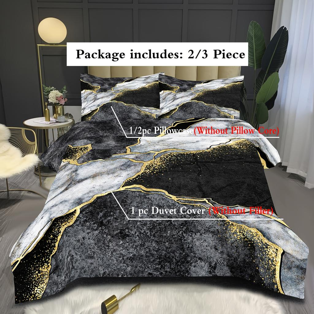 Soft and Comfortable Marble Print Microfiber Duvet Cover Set with Washable Pillowcases - Perfect for Bedroom and Guest Room (1 D