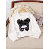 Kids Unisex Crewneck Sweatshirt, Cute Double Hair Buns Colorful Heart Sunglasses Print Soft Fleece Pullover For Kids Over 4 Years Old