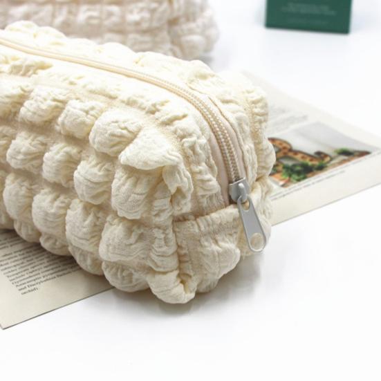 Myk Puff Blyantveske Stor Kapasitet Plissert Pennorganisator Glatt Glidelås Sminkepose for Skole Reise Multifunksjonell Oppbevaringspose