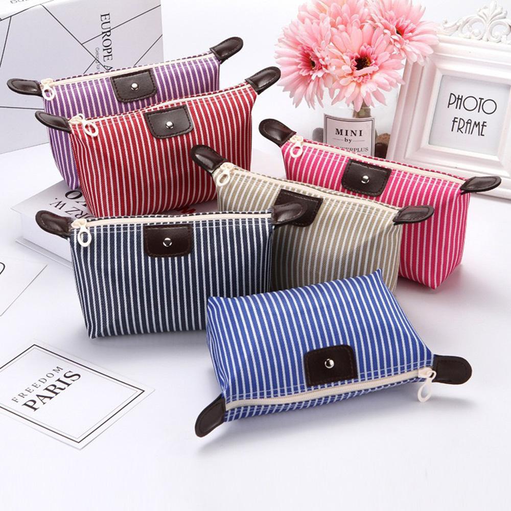 1PC Striped Waterproof Makeup Pouch Travel Toiletry Bag for Cosmetics And Daily Essentials
