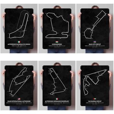 F1 Pretekárske Okruhy Textúra Kovový Značka Plagát Dekorácia Spálne Dekorácia Obývacej Izby Mužské Retro Plechová Značka na Stenu Dekorácia