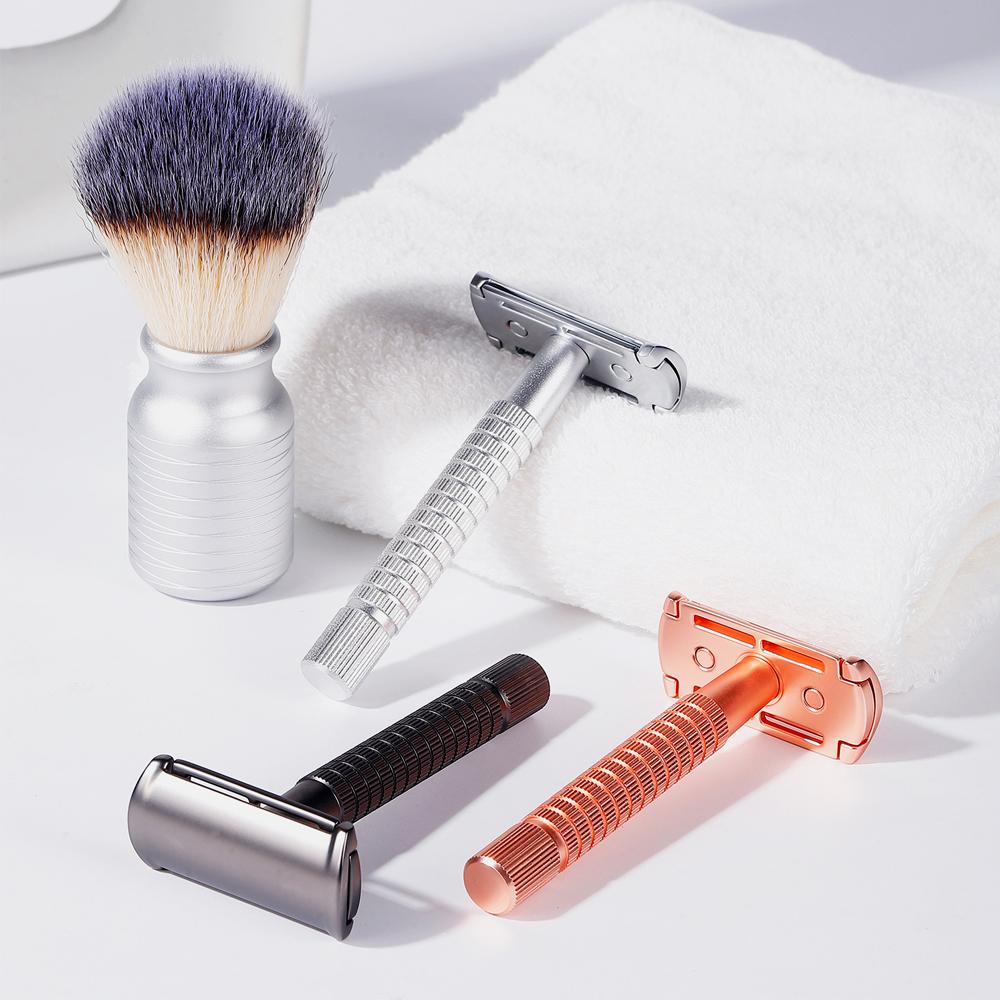 Kurzer Griff Aluminiumlegierung Klassischer Sicherheitsrasierer Doppelklingen-Rasierer für Männer mit 5 Super-Klingen