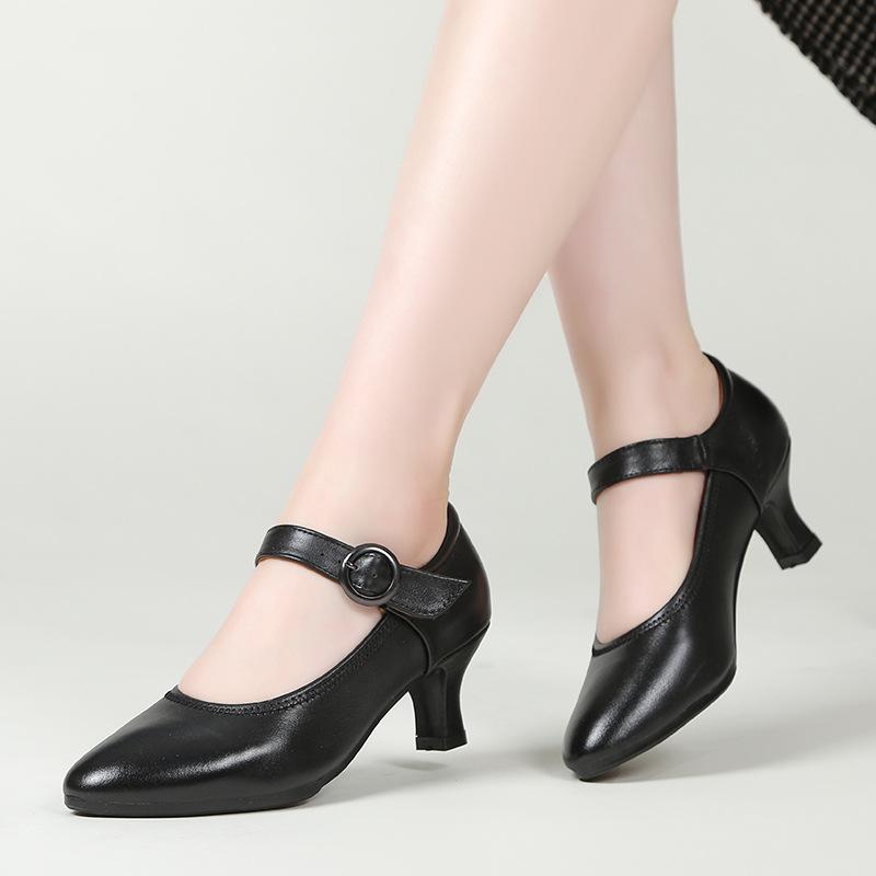 Women's Salsa Dance Shoes Women Latin Dance Shoes Genuine Leather Heels 6cm Black Soft Sole Party Ballroom Tango Dancing Shoes