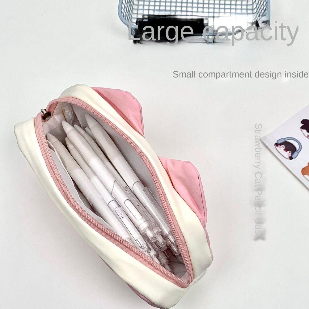 Large Capacity Pen Storage Bag Cat Print Pen Organizer Bag Fashion Plush Pencil Case  Children