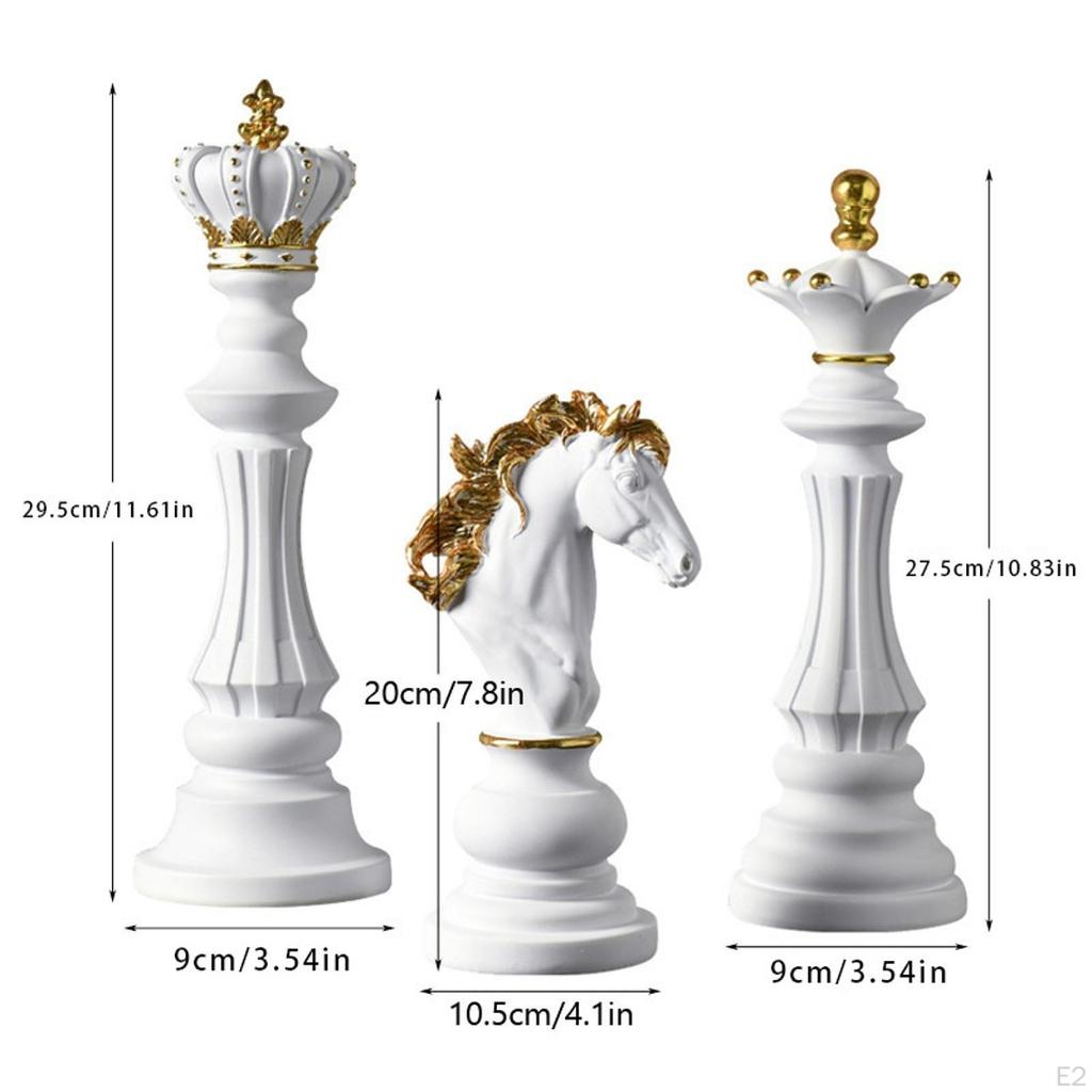 3 Pieces Chess Statues Chessmen Ornaments Crafts International Figurines Resin