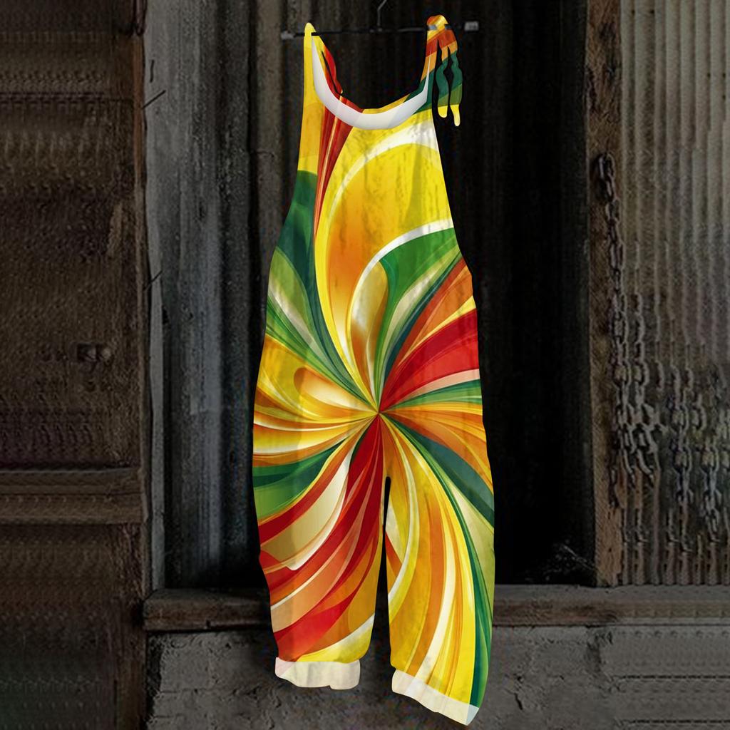 Women's Casual Jumpsuit Sleeveless Carnival Mask Print Loose Retro Overalls Jumpsuit