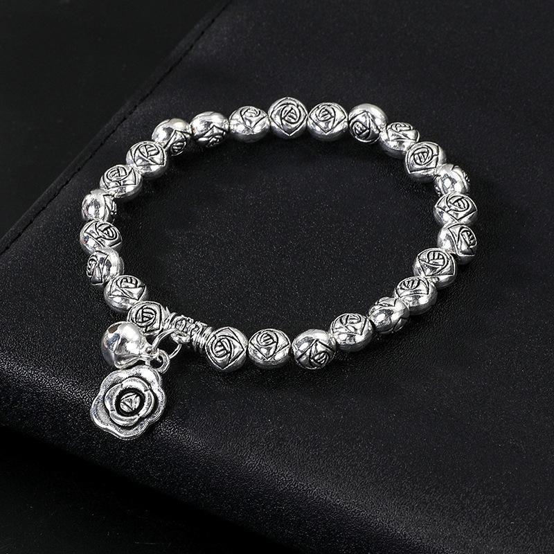 Abacus Leaf Lock Pendant Miao Women's Bracelet Alloy Imitation Silver Bead Bracelet Jewelry