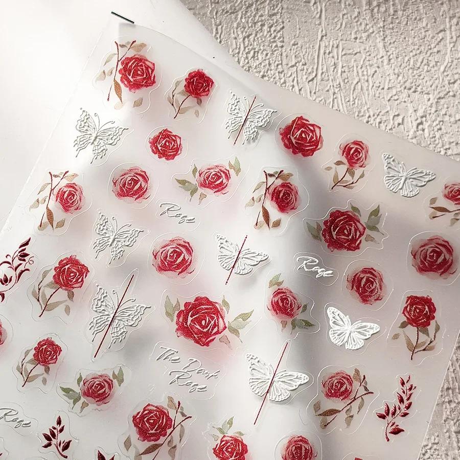 White Flower Petal Cherry Blossom Peach Blossom Falling Petal Floral Gradient 5D Self Adhesive Nail Art Sticker Manicure Decals