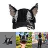 Y2k Postapocalyptic Style Denim Distressed Cap With Sun Protection For Streetwear Enthusiasts