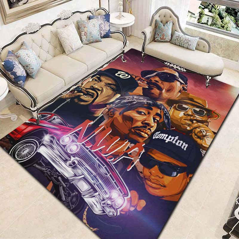 Tappeto con Stampa Leggenda Rapper Hip Hop Tappetino Antiscivolo per Pavimento Tappeto con Ritratto Vintage per Soggiorno Camera da Letto Decorazione Casa Regalo per Fan