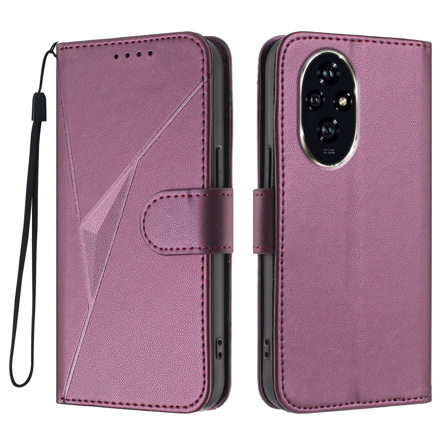 

For Honor 200 Pro 5G Case Triangle Imprint Leather Phone Cover with Lanyard Dark Purple