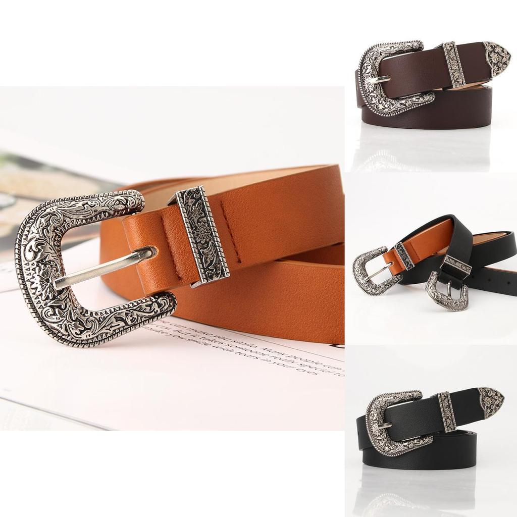 Retro Pu Waist Belt With Engraved Alloy Buckle For Stylish Casual Outfit
