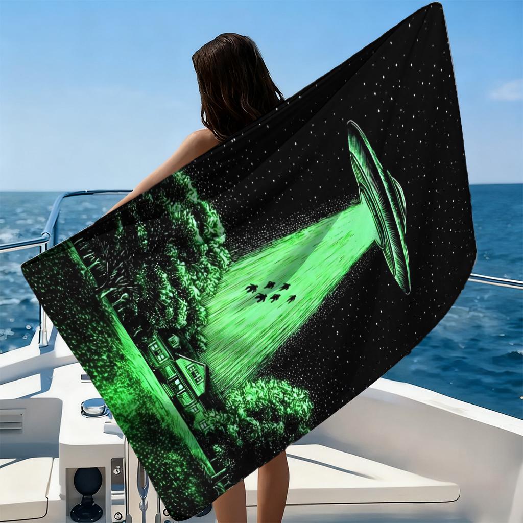 1Pc Ufo Funny Picture Beach Towel Quick-Drying Towel For Beach Pool Sport Yoga Gym Home Towel Gift For Friends Sand Free Towel
