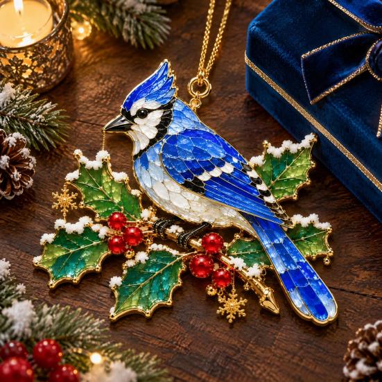 Winter Bird Gift for Friends Christmas Ornament, 2D Acrylic Hanging Decor with Gold Edge, Festive Garlands Red Hummingbird Blue Jay, Holiday