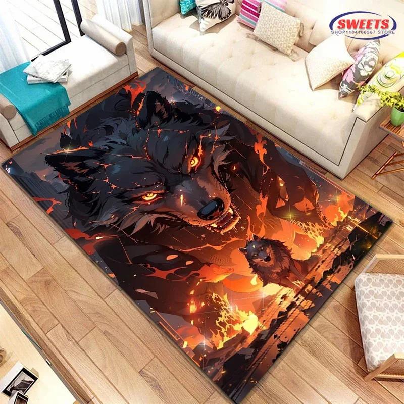 Brave Wolf Design Area Rug – Anti-Slip Sound Insulating Carpet for Living Room, Bedroom & Office – Durable & Soft Floor Rug