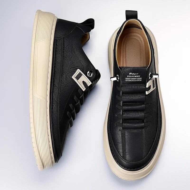 Premium Men's Leather Casual Shoes Comfortable Sneakers Lightweight Male Walking Shoes Thick Bottom Skateboard Footwear Trainers
