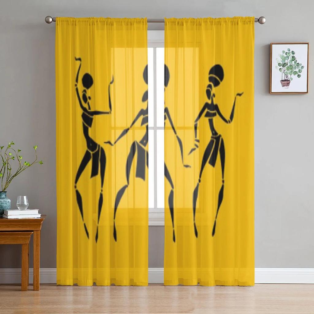 African Woman Ethnic Style Tulle Sheer Curtains for Living Room the Room Bedroom Kitchen Decoration Voile Organza Curtains