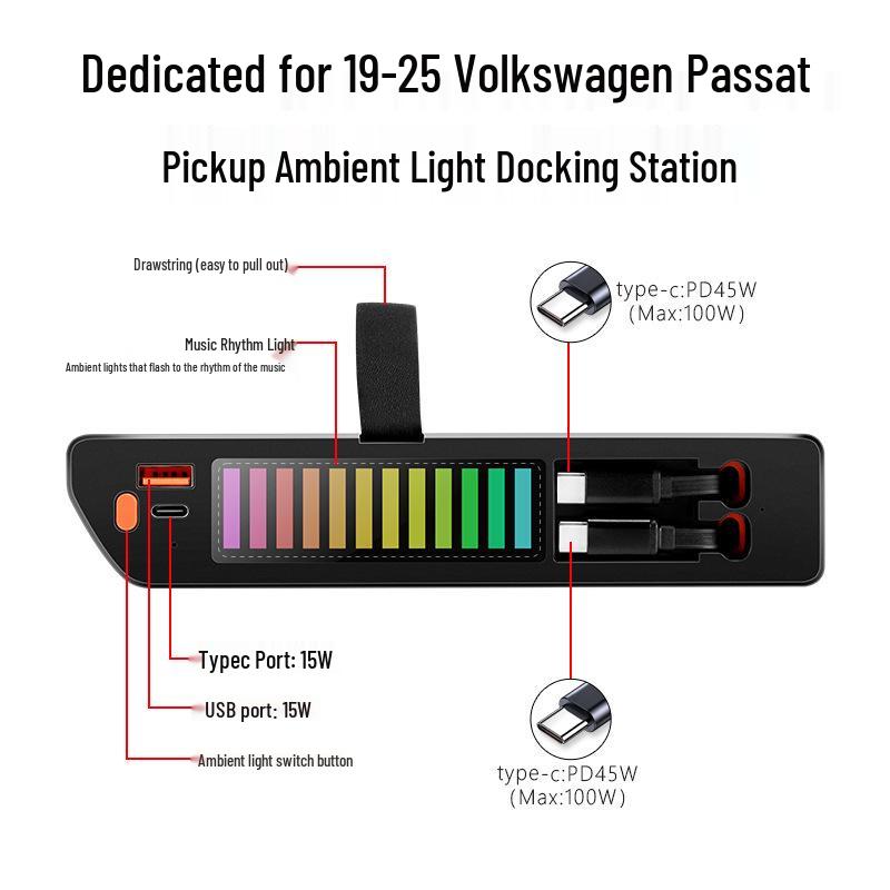 Volkswagen Passat 19-25 USB Car Charger with Central Dock and LED