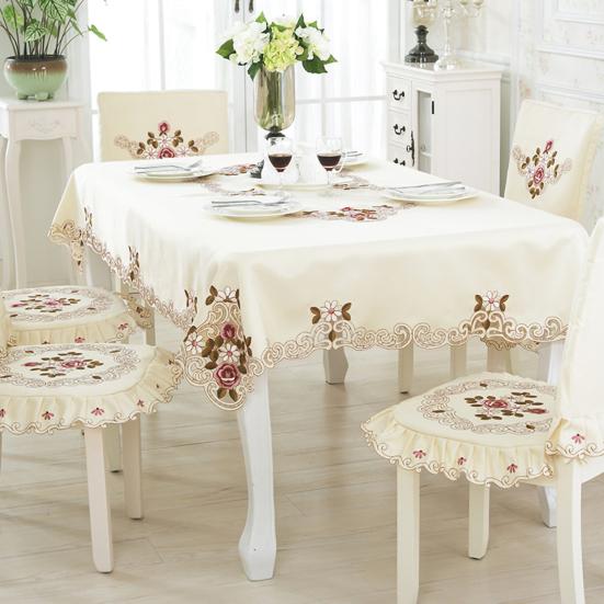 Tablecloth Rectangle/Square Pastoral Embroidered Polyester Floral Cutwork Table Linen for Wedding