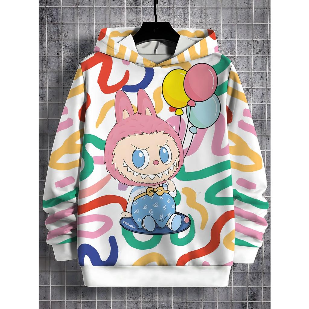 2025 Ny LABUBU Trykket Barnehettegenser Søt Tegneseriestil Jentehettegenser Sportsklær Mote Allsidig Topp