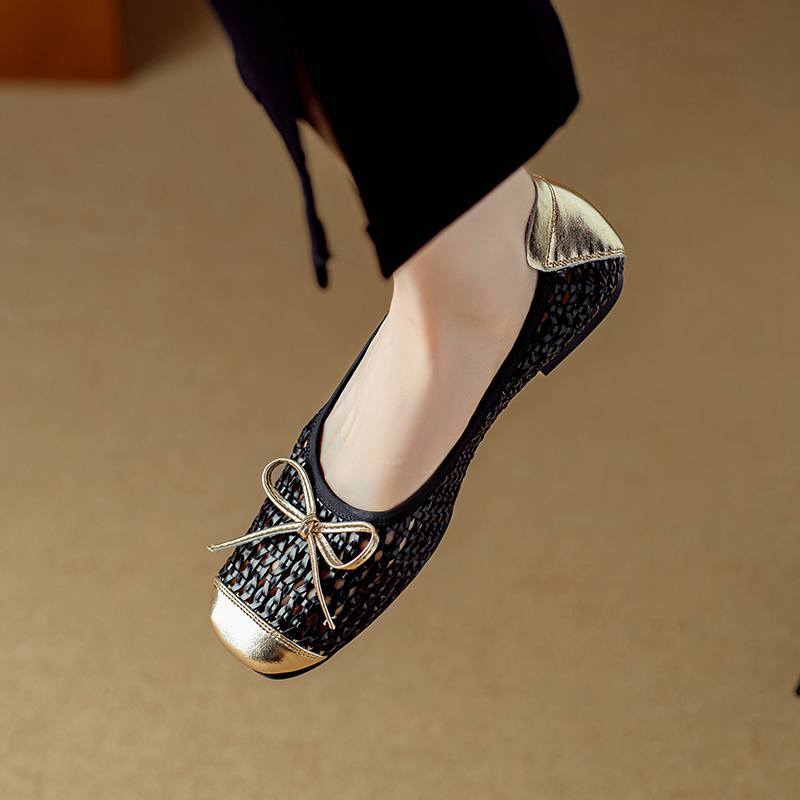 

Krazing Pot Плетение из коровьей кожи Летний размер 41 Низкий каблук Вечерняя обувь Женские туфли с квадратным носком Гладиаторы Бант-бабочка Ажурные туфли 41 чёрный