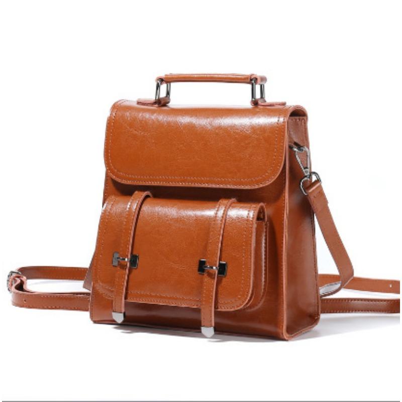 Women's Bag Fashion Spring/Summer College Students Genuine Leather Backpack Shoulder Crossbody Bag