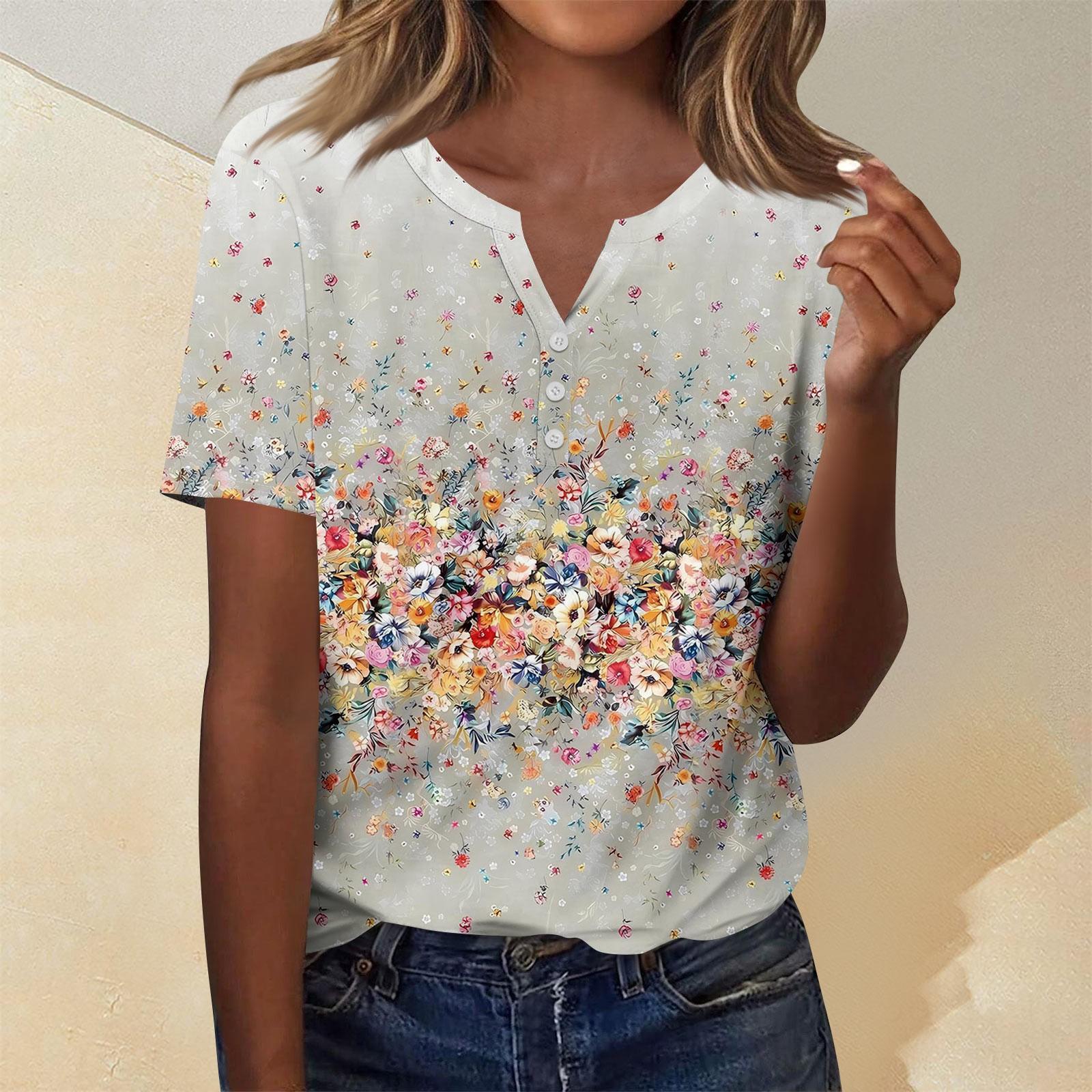 

Жіночий модний повсякденний топ з коротким рукавом і квітковим принтом XXXL