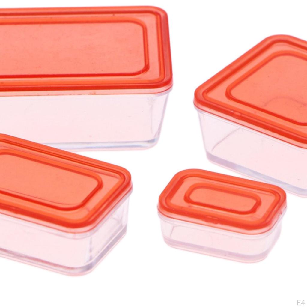 4 Pieces Dollhouse Bento Lunch Boxes 1/12 Box Refrigerator Fresh Keeping Decoration