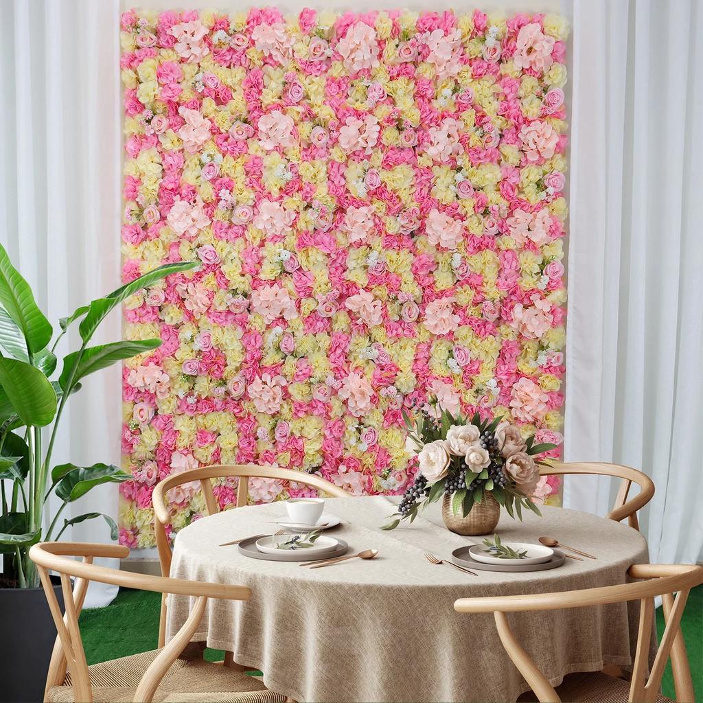6Pcs Artificial Flowers Wall Panels Decorative Silk Rose Flower Hydrangea Floral Panels for Background Home Wedding Party Décor