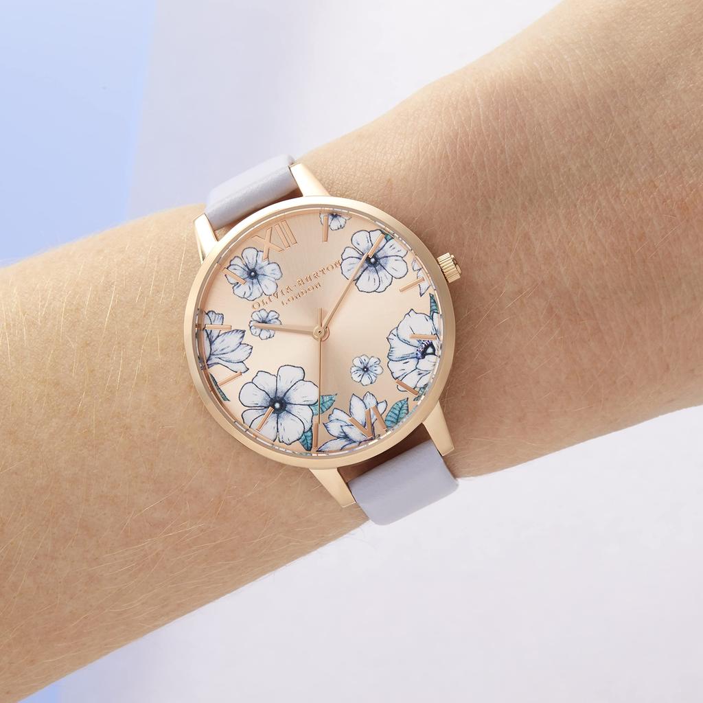 OLIVIA BURTON Groovy Blooms Parma Violet Rose Gold Sunray 34mm Women's & Watch, (ob16an03) [Authorized Retailer]