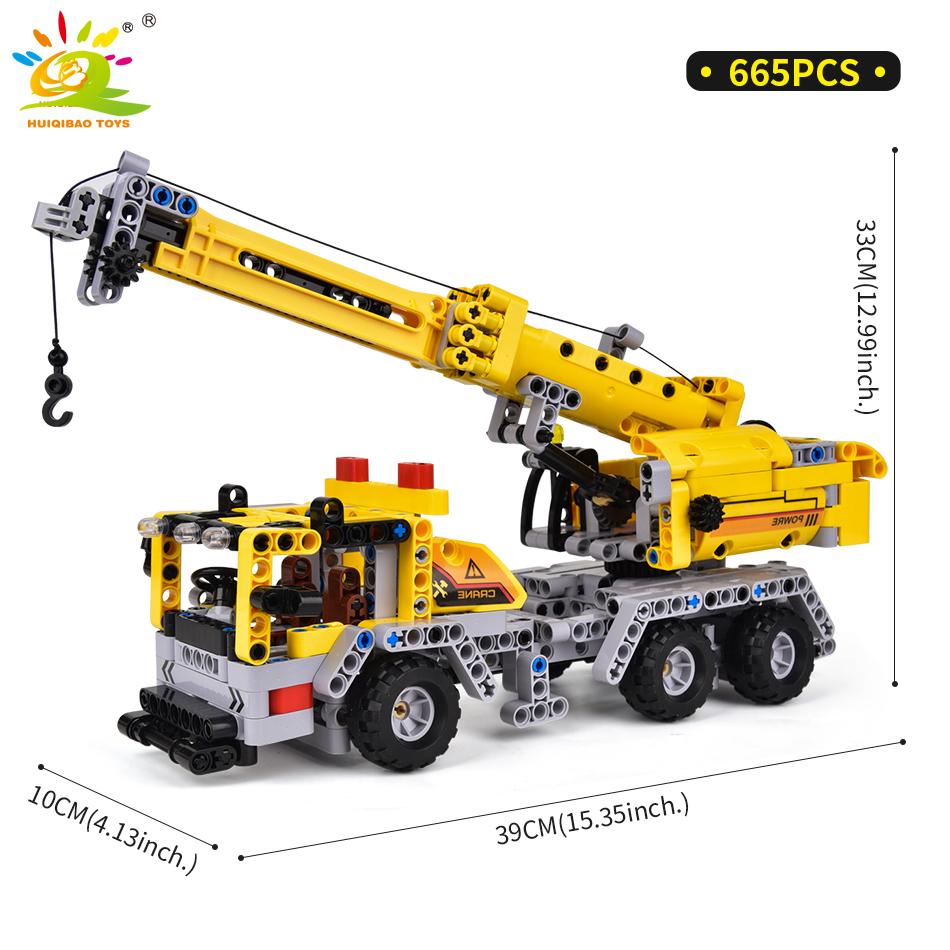 HUIQIBAO Engineering Truck Tech Building Block City Construction Toy For Children Boy Adults Excavator Bulldozer Crane Car Brick