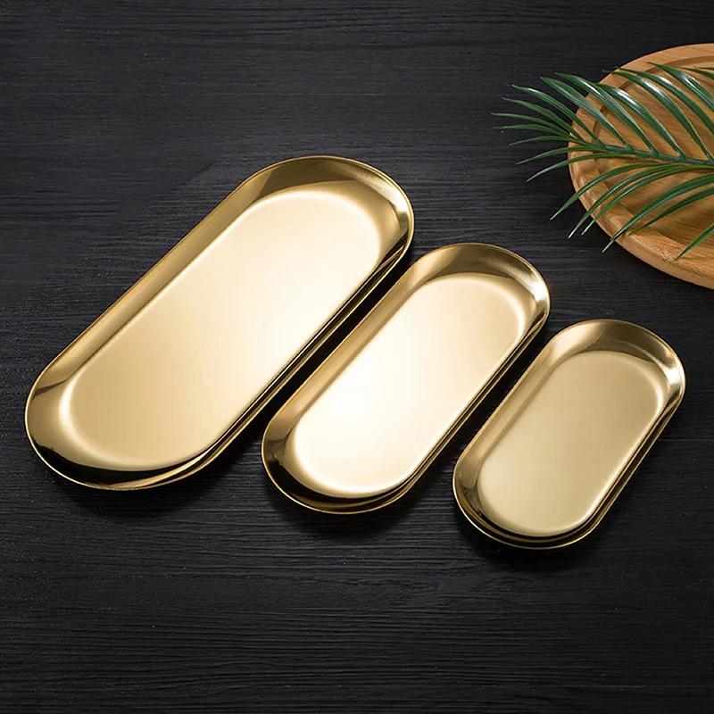 Stainless Steel Dining Dish Plate Tray Jewelry Cosmetic Decorative Trays Organizer Snack Nut Fruit Cake Holder Storage Kitchen