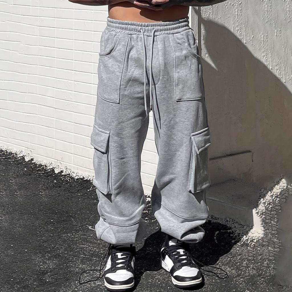 Pantaloni de trening largi cu picior lat pentru bărbați, culoare uni, pantaloni de trening casual pentru bărbați