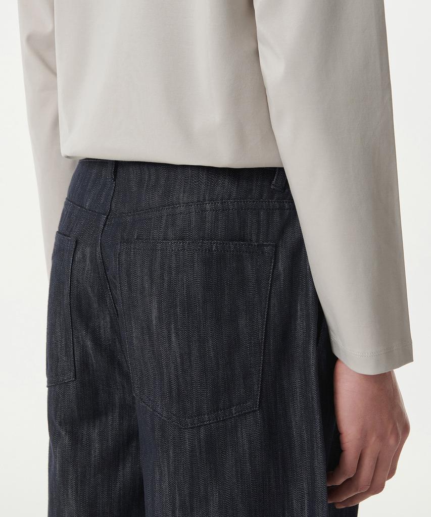 MUSINSA STANDARD Vertical Slub One-Tuck Wide Denim Shorts [Dark Indigo]