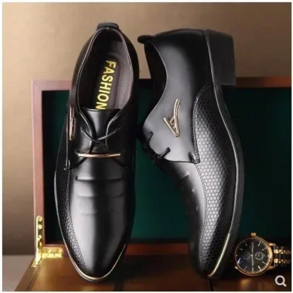 Men's Leather Shoes Lace-Up Casual Shoes Business Dress Men's Shoes Breathable Wedding  Wear-resistant  Men 2024