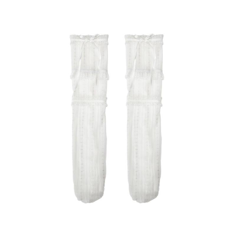 Women's Summer Spring Bow Lace Breathable Socks Black Sexy Stocking Sweet Lolita Knee High Socks Girls Gift Medias Kawaii