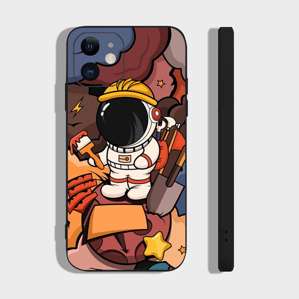 Astronaut Phone Case For IPhone 17 Air 16 15 14 13 Pro Max 11 12 Black Silicone Cover IPHONE 11